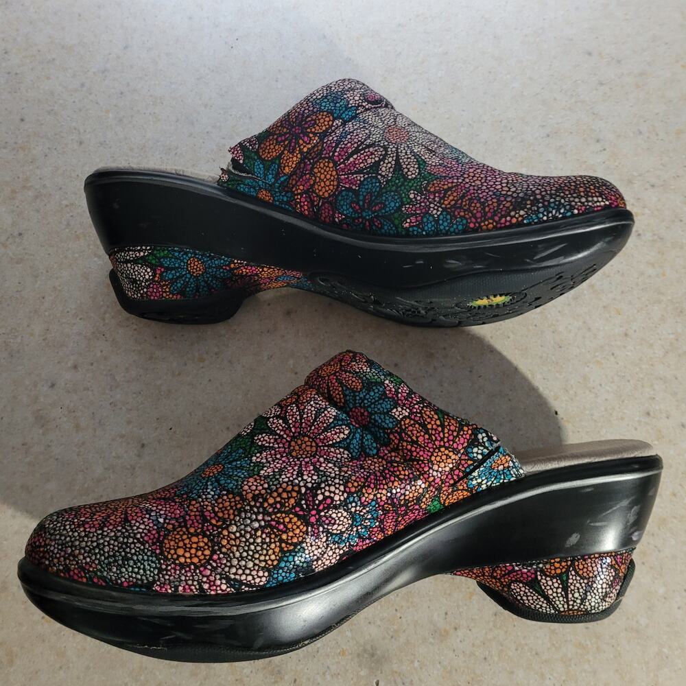 Jambu Dali Floral Leather Clog Mules 11 Sport Wedge Comfort Slip On Shoes